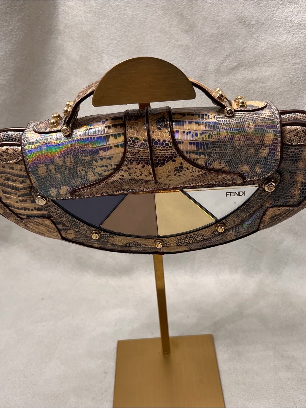 Fendi Iridescent Snake-Embossed Shoulder Bag in Gold, Brown, Cream, Black